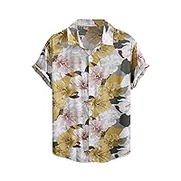 GORGLITTER Men's Floral Printed Button Down Shirt Summer Short Sleeve Collared Hawaiian Shirt