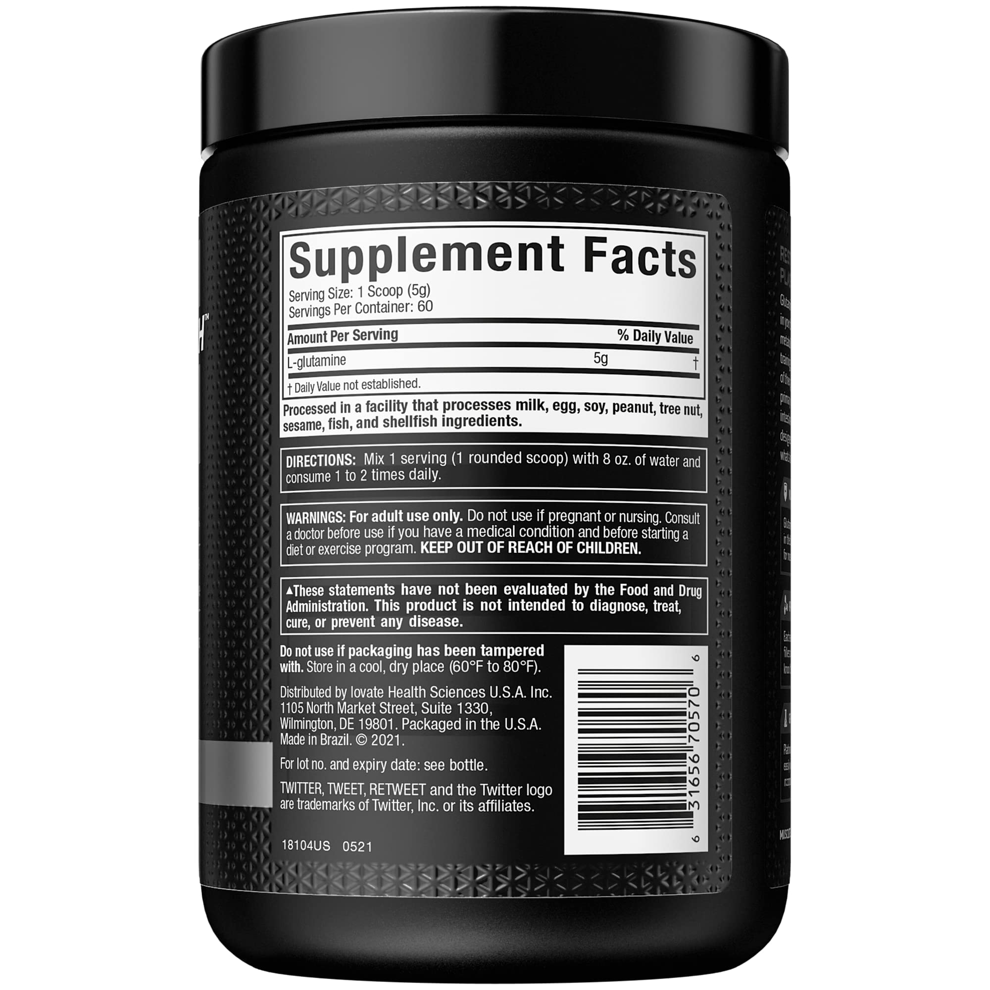 Glutamine Powder | MuscleTech 100% Pure L Glutamine Powder | Post Workout Recovery Drink | L-Glutamine Powder for Men & Women | Muscle Recovery | Unflavored (60 Servings)
