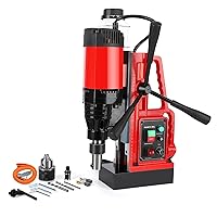 Magnetic Drill Press, 1550W 500RPM Portable Mag Drill Press, 10-Speed Core Drilling Machine for Metal Working,3Pcs Drill Bits，Red