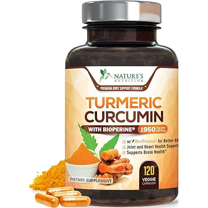 Turmeric Curcumin with BioPerine 95% Standardized Curcuminoids 1950mg - Black Pepper Extract for Max Absorption, Nature's Joint Support Supplement, Herbal Turmeric Pills, Vegan Non-GMO - 120 Capsules