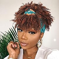 LEOSA Short Ombre Headband Wig Kinky Curly Headband Wig with Bangs for Women Synthetic Afro Curly Wig with Headband Attached Blonde Kinky Wig Outre High Puff Blonde Afro Headband Wig 4INCH Kinky Wig