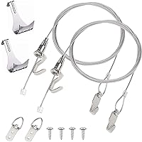 2 Pack Heavy Duty Picture Hanging Wire kit for Mirror Wall Picture Light Lamp, 2m Stainless Steel Picture Hanging Rope Kit with 1Pc Adjustable Hook+Picture Rail Hooks+Frame Hangers