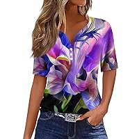 V Neck T Shirt Square Neck Tops for Women Waist Length Tops for Women Women Tops Tee Floral Tops Vintage Tees Button Down Shirts Short Sleeve Blouses Dressy Casual Fashion Basic Purple,XXL