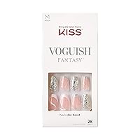 KISS Voguish Fantasy Press On Nails, Nail glue included, Fashspiration', Silver, Medium Size, Coffin Shape, Includes 28 Nails, 2g glue, 1 Manicure Stick, 1 Mini File