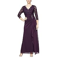 Alex Evenings Womens Long Lace Top Empire Waist Dress