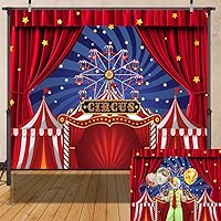 Circus Backdrop Red Circus Tent Ferris Wheel Carnival Night Theme Party Photography Background Birthday Party Halloween Decorations Banner Photo Booth Props 10x8ft