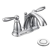 Moen Brantford Chrome Two-Handle Low-Arc Traditional Centerset Bathroom Faucet with Drain Assembly, 6610