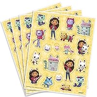 Unique Gabby's Dollhouse Yellow Paper Sticker Sheet Favors (Pack of 4) | Assorted Designs | Perfect for Kids' Party Decor & Creative Fun