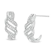 0.30 Ct. t.w. Round Cut Brilliant Diamond Wave J-Hoop Drop Stud Earrings Cubic Zirconia in 14K White Gold Plated sterling Silver