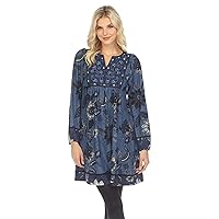 white mark Women's Floral Paisley Long Sleeve Embroidered Relaxed Sweater Dress