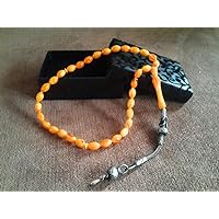 Silver Tassel Fire Amber Rosary Yellow Color Silver Amber Rosary Tasbih İslamic beads 33