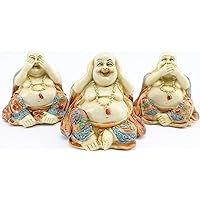 3 Feng Shui Hear See Speak No Evil Happy Face Laughing Buddha Figurine Home Decor Statue Gift/Birthday Gift/House Warming Gift