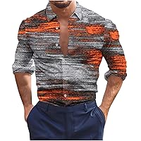 Button Down Beach Shirt Men Tie Dye Print Tee Shirts Lapel Long Sleeve Casual T-Shirt Muscle Fit Hawaiian Shirts