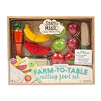 Wooden Farm-to-Table Cutting Food Set, Wooden Play Food Toy, Kids Wood Cutting Fruits Vegetables, Toddler Cooking Pretend Play Kitchen Food Set