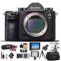 Sony Alpha a9 Mirrorless Camera ILCE9/B with Soft Bag, 2X Extra Batteries, Rode Mic, LED Light, External HD Monitor, 2X 64GB Memory Card, Sling Soft Bag, Card Reader, Plus Essential Accessories