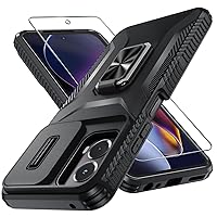 for Motorola Moto G Power 5G 2024 Case with Tempered Glass Screen Protector and Camera Lens Cover,Rotated Ring Stable Kickstand,Heavy Duty Shockproof Protective Phone Cover-Black