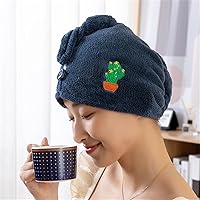 Coral Velvet Cute Pattern Embroidery Dry Hair Cap Bath Cap Super Absorbent Adult Hair Fine and Soft Hair Drying Towel Hair Care Hair Towel Wrap for Women Navy