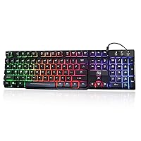 Rii RK100+ Multiple Color Rainbow LED Backlit Large Size usb Wired Mechanical Feeling Multimedia Gaming Keyboard,Office Keyboard For Working or Primer Gaming,Office Device (Renewed)