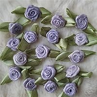 200PCS/Lot Mini Ribbon Bows Roses Flower Satin Rosettes Fabric Artificial Ornament Applique Sewing Craft DIY Handmade Wedding Decoration (Purple)