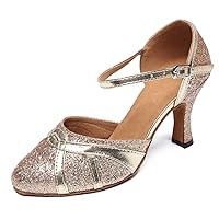 TDA Womens Single Strap Closed Toe Glitter Synthetic Tango Ballroom Latin Dance Wedding Shoes