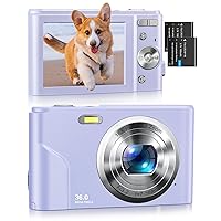 Digital Camera, Kids Camera 1080P Video Camera with Two Battery, Time Stamp Antishake 16X Zoom, 36MP Compact Portable Cameras Christmas Birthday Gift for Children Kid Teen Student Girl Boy(Purple)