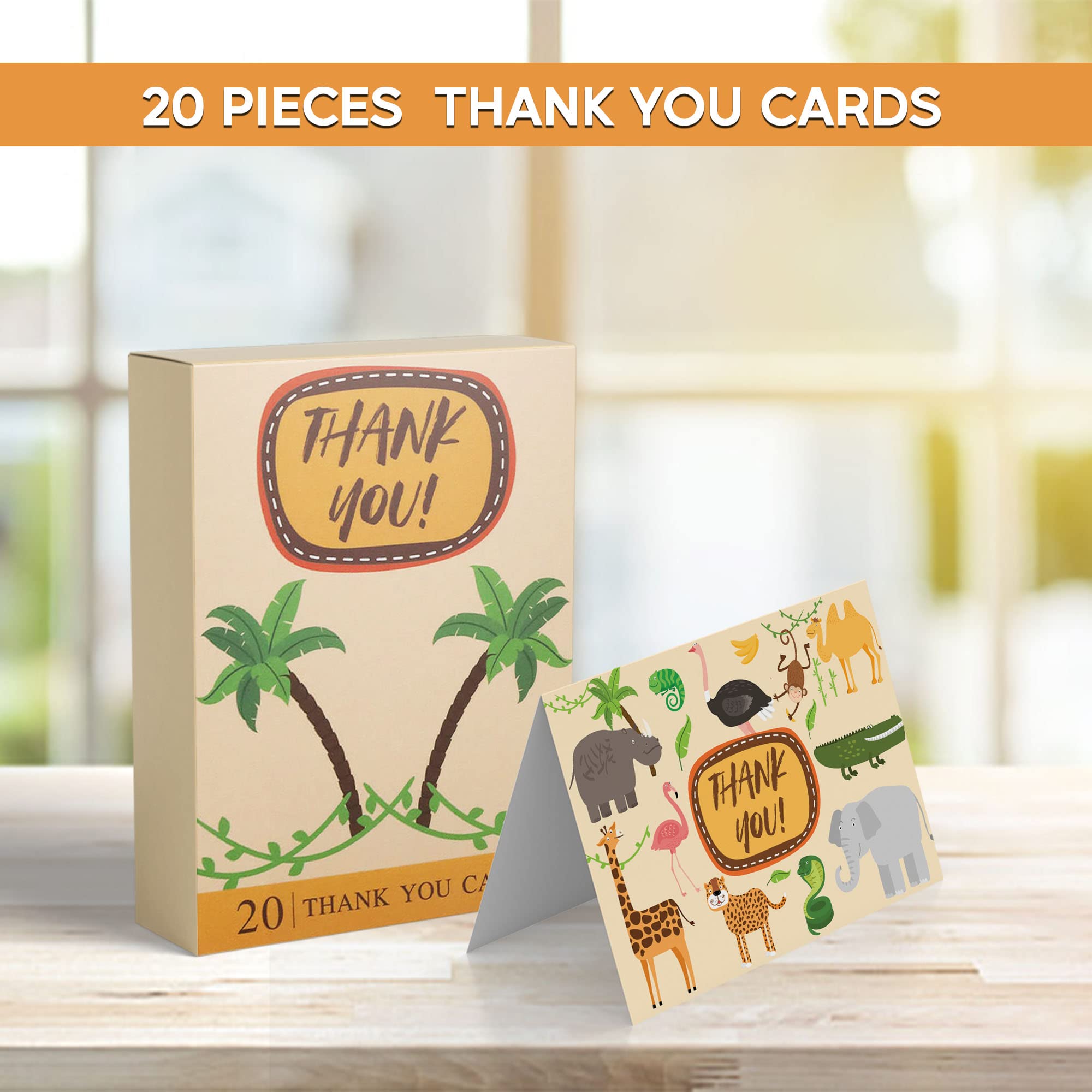 20 Pack Animal Baby Shower Thank You Cards with Grey Envelopes, Thank You Card for Birthday and Baby Events, Baby Thank You Cards, Kids Cute Thank You Cards Notes, Baby Shower Thank You Cards