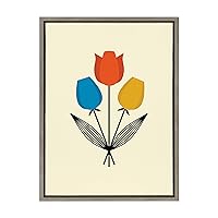 Sylvie Tulip Bouquet Framed Canvas Wall Art by Amber Leaders Designs, 18x24 Gray, Decorative Floral Art for Wall