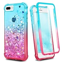 Ruky Case for iPhone 6 Plus 6s Plus 7 Plus 8 Plus Glitter Full Body Rugged Cover with Built-in Screen Protector Shockproof Girls Women Phone Case for iPhone 6 Plus 6s Plus 7 Plus 8 Plus, Teal Pink