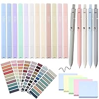 30Pcs Aesthetic Pens With Pastel Sticky Notes, Assorted Color Aesthetic Highlighters Black Fine Tip Gel Pens Pastel Sticky Notes Transparent Annotating Book Tabs Cute Stationery School Office Supplies