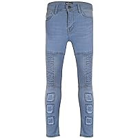 Kids Boys Skinny Ripped High Waisted Light Blue Jeans Teens Casual Classic Jeans