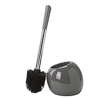 Bath Bliss Ceramic Dome Holder Set, Decorative, Modern, Freestanding, Heavy Duty Cleaning Toilet-Brushes, 1 Pack, Grey