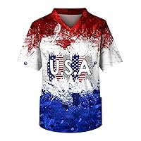 Independence Day Scrub Top American Flag Print Scrubs Tops Plus Size Working Uniform 4th of July Patriotic T Shirt