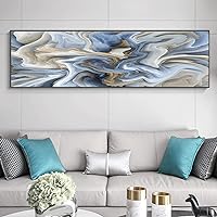 Marble Texture Abstract Poster Gold Blue Wall Art Print Modern Style Canvas Ink Painting Nordic Decorative Picture Home Decor-40x120cm No frame