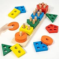 Wooden Sorting and Stacking Toys for Toddlers 2 3 4 Years Old - Color Sorting Toys Game - Educational Learning Toys Boys Girls Birthday Gifts