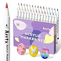 Arrtx 30 Colors Acrylic Paint Pens for Rock Painting, Extra Brush Tip, Water Based Paint Markers for Stone, Glass, Easter Egg, Wood and Fabric Painting-No Toxic,No Odor