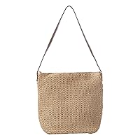 Women New Straw Bag Shoulder Woven Bag Beach Solid Color Casual Bag