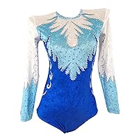 Girl's Blue and White Velvet Gymnastics Tight Fitting Suit for Gymnastics Performance