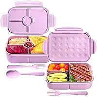 Jeopace Bento Box, Bento Box Adult Lunch Box,Kids Bento Box with 3&4Compartments,Lunch Containers Microwave Safe(Flatware Included,Purple+LightPurple)