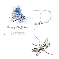Smiling Wisdom - Happy Birthday Greeting Card Dragonfly Necklace Gift Set - Teen Women (White Abalone Dragonfly)