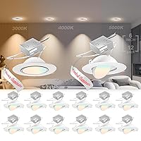 12Pack 𝗠𝗲𝘁𝗮𝗹 6 Inch Gimbal LED Recessed Light and LED Downlight, 3 Color Adjustable Angled Recessed Lighting 6inch, 12W=120W 1200LM Soft Strong Brightness 6 inch Wafer LED White