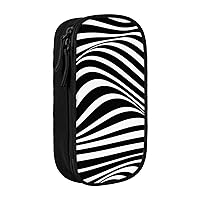 Wave Stripe Printed Cosmetic Bag Portable Makeup Bag Travel Jewelry Case Handbag Purse Pouch Black