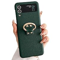 Compatible with Samsung Galaxy Z Flip 3 Cover,Ultra Thin Hard PC Samsung Z Flip 3 Case Drop-Proof Anti-Slip and Shockproof Protective Case with Ring Holder Green