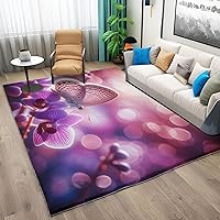 Living Room Area Rug 6x9 ft Phalaenopsis Orchid Purple Soft Non-Slip Bedroom Rugs, Indoor Floor Rug with 3D Print, for Kids Boys Girls Room Home Decor Carpet, Machine Washable
