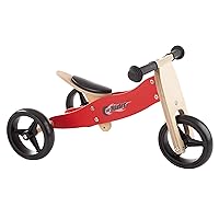 Lil' Rider 2-in-1 Wooden Balance Bike & Push Tricycle- Ride-On Toy with Easy Grip Handles, No Pedals, Rubber Wheels for Boys and Girls, Ages 18 Months and Up , Red, Large