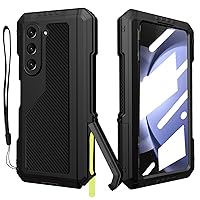 for Samsung Galaxy Z Fold 5 Metal Case with Fold5 S Pen Holder, Rugged Heavy Duty Z Fold 5 Case Screen Protector Kickstand Full-Body Protection Z Fold 5 5g Phone Case Black