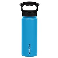 FIFTY/FIFTY Sport Water Bottle, 3 Finger Wide Mouth Cap, 18 oz/530ml, Crater Blue