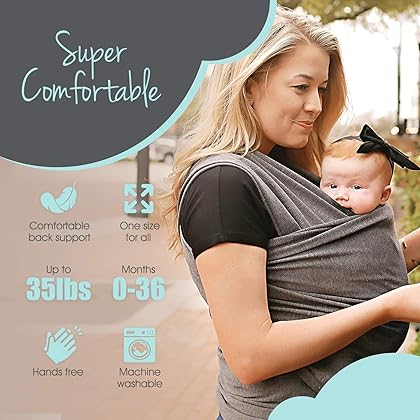 Kids N’ Such 4-in-1 Baby Wrap Carrier & Baby Sling Carrier for Infant, Charcoal Gray