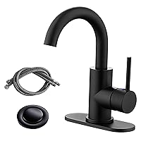 RKF Single-Handle Bathroom Sink Faucet, Swivel Spout, with Pop-up Drain with Overflow and Supply Hose,Bar Sink Faucet,Small Kitchen Faucet Tap,Matte Black,BF3501P-MB