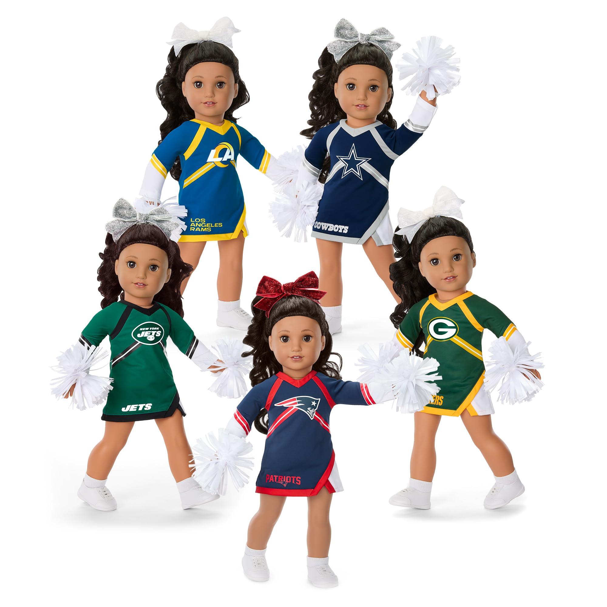 American Girl New England Patriots Cheer Uniform 18 inch Doll Clothes with Pom Poms, Navy and Red, 5 pcs, Ages 6+