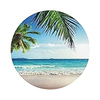 Tropical Palm Tree Hawaii Beach Print Leather Coaster Set of 6 Pieces,Round Heat-Resistant Drinks Coffee Decorative Coaster for Living Room Kitchen,4 in